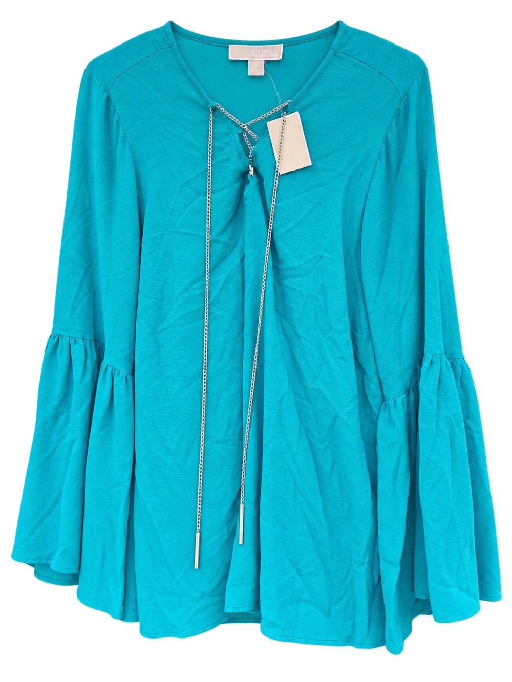 Michael Kors Turquoise Bell-Sleeve Tie-Front Blouse